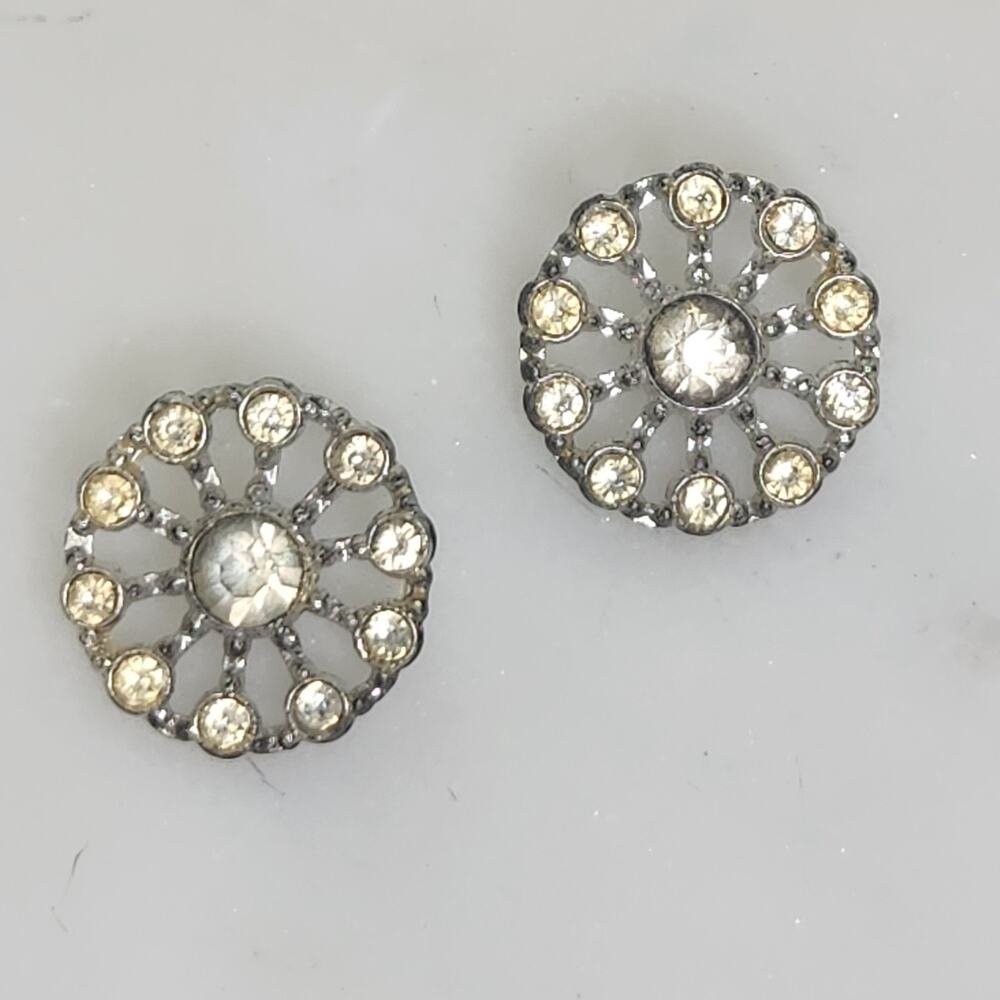 Vintage Rhinestone Buttons Lot of 2 Sparkly Crystal Silver Tone Shank Art Deco